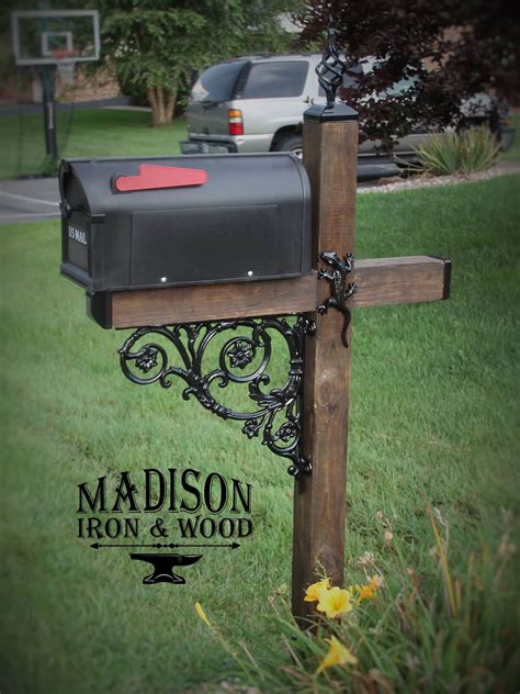 mail box with round metal base|wooden mailbox post.